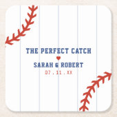 野球ソフトボールスポーツハート結婚Pinstried スクエアペーパーコースター (正面)