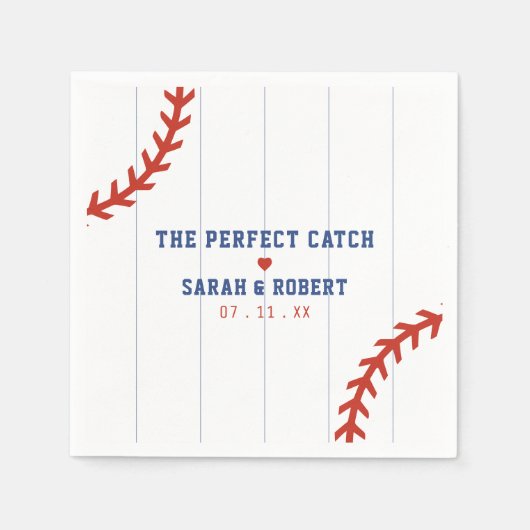 野球ソフトボールスポーツハート結婚Pinstried スタンダードカクテルナプキン (正面)