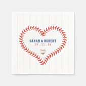 野球ソフトボールスポーツハート結婚Pinstried スタンダードカクテルナプキン (正面)