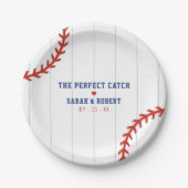 野球ソフトボールスポーツハート結婚Pinstried ペーパープレート (正面)