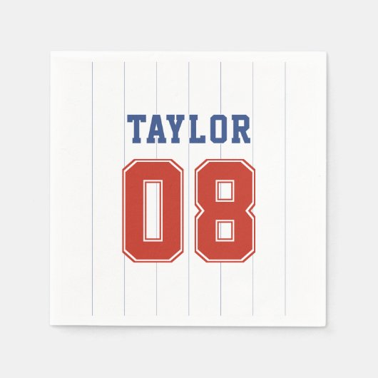 野球ソフトボールスポーツピンストライプ誕生日パーティー スタンダードカクテルナプキン (正面)