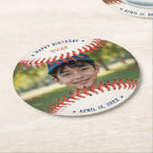野球ソフトボールスポーツフォトハッピーバースデーパーティー ラウンドペーパーコースター (アングル)