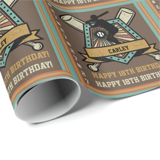 野球ソフトボール名年齢番号誕生日 ラッピングペーパー (ロールコーナー)