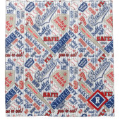 野球タイポグラフィストライプ赤白青ID770 シャワーカーテン (正面)