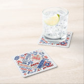 野球タイポグラフィストライプ赤白青ID770 スクエアペーパーコースター (インサイチュ)