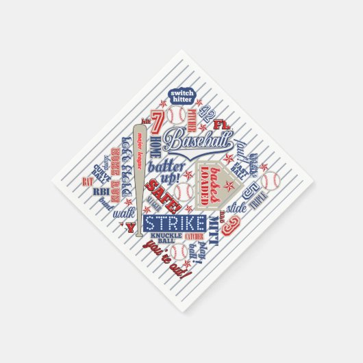 野球タイポグラフィストライプ赤白青ID770 スタンダードカクテルナプキン (角)