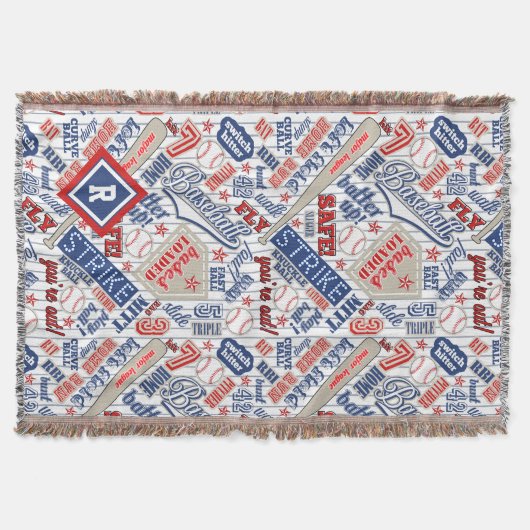 野球タイポグラフィストライプ赤白青ID770 スローブランケット (正面)