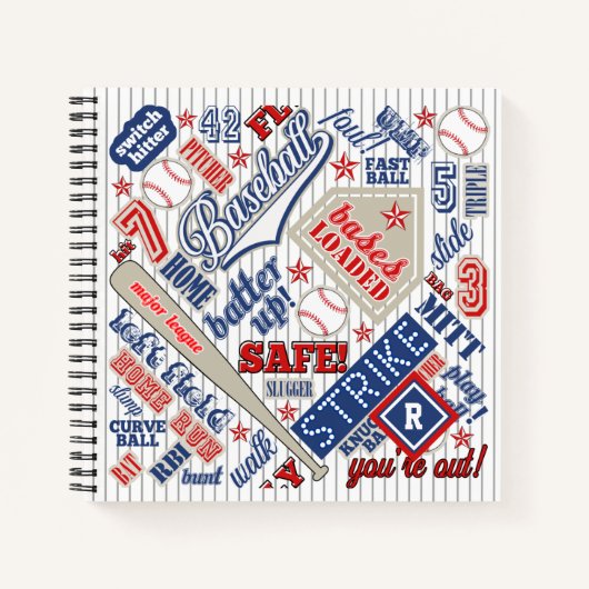 野球タイポグラフィストライプ赤白青ID770 ノートブック (正面)