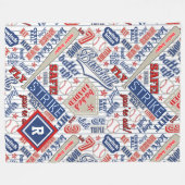 野球タイポグラフィストライプ赤白青ID770 フリースブランケット (正面(横))