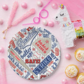 野球タイポグラフィストライプ赤白青ID770 ペーパープレート (パーティー)