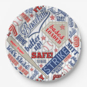 野球タイポグラフィストライプ赤白青ID770 ペーパープレート (正面)