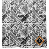 野球タイポグラフィ白黒ストライプID770 シャワーカーテン (正面)