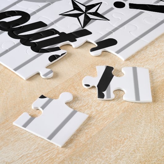 野球タイポグラフィ白黒ストライプID770 ジグソーパズル (側面)