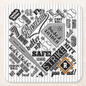 野球タイポグラフィ白黒ストライプID770 スクエアペーパーコースター (正面)