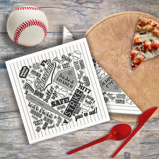 野球タイポグラフィ白黒ストライプID770 スタンダードカクテルナプキン
