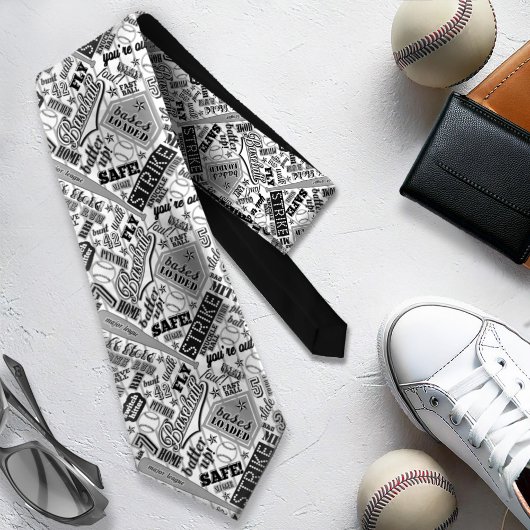 野球タイポグラフィ白黒ストライプID770 ネクタイ