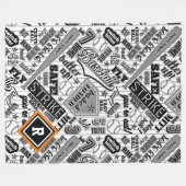 野球タイポグラフィ白黒ストライプID770 フリースブランケット (正面(横))