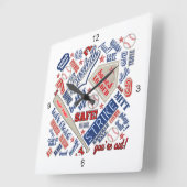 野球タイポグラフィ赤白青ID770 スクエア壁時計 (傾斜)