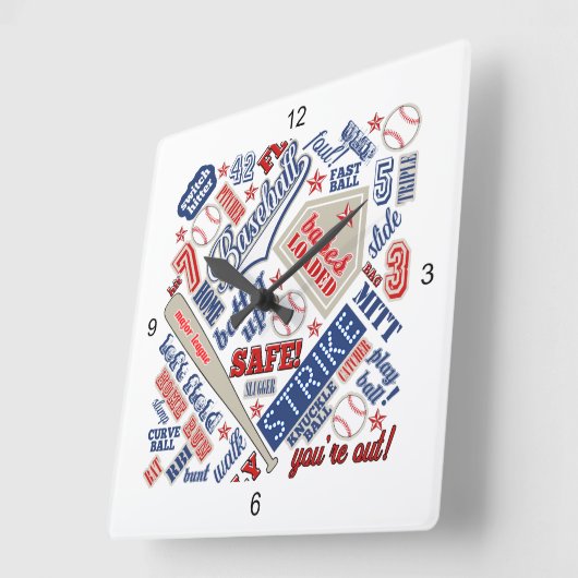野球タイポグラフィ赤白青ID770 スクエア壁時計 (傾斜)