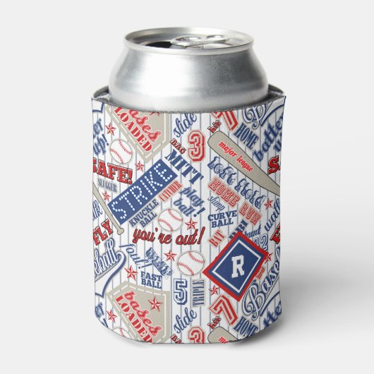 野球タイポグラフィ赤白青ID770 缶クーラー (缶正面)
