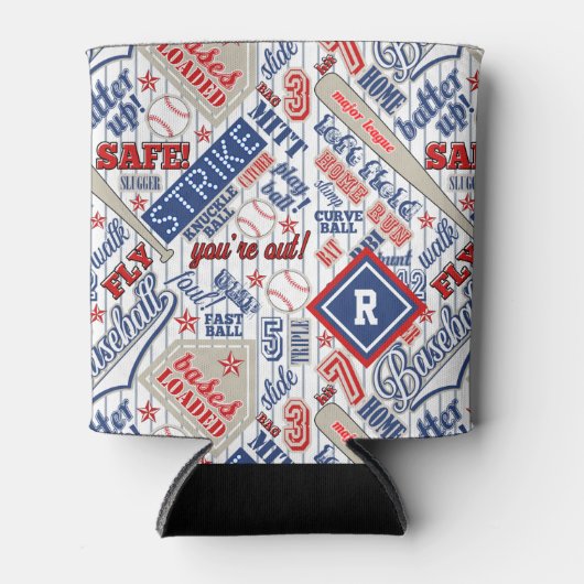 野球タイポグラフィ赤白青ID770 缶クーラー (正面)
