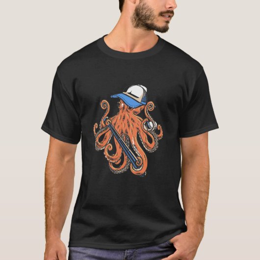 野球タコシルエットタコヴィンテージ Tシャツ (正面)