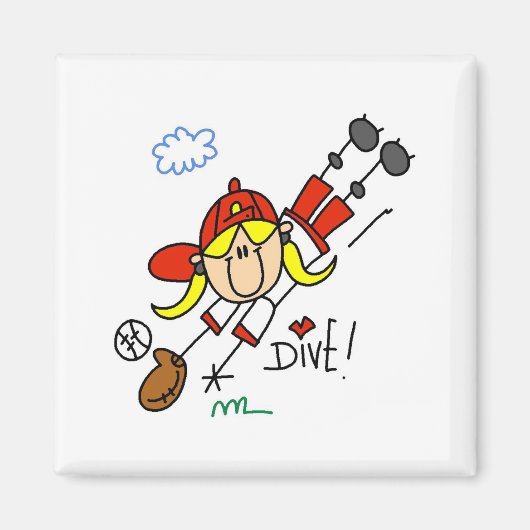 野球ダイビングガールズソフトボールTシャツ&ギフト マグネット (正面)