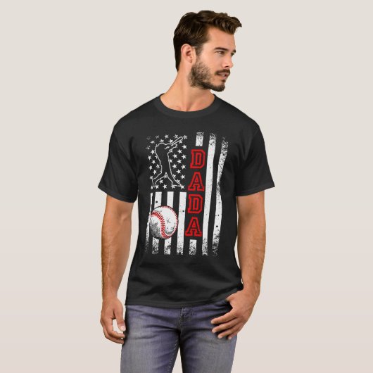 野球ダダアメリカン国旗ヴィンテージ野球 Tシャツ (正面フル)