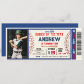 野球チケットの小さな新人の誕生日と写真 招待状 (正面/裏面)