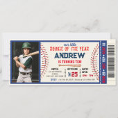 野球チケットの小さな新人の誕生日と写真 招待状 (正面)