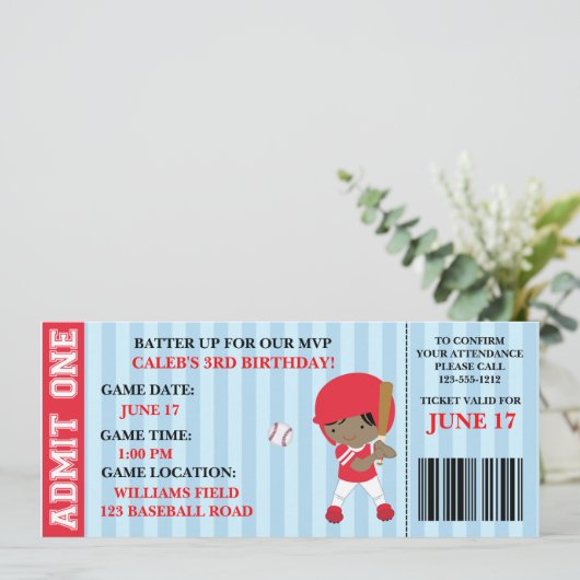 野球チケットの誕生日の招待状のカスタマイズ 招待状 (スタンド正面)