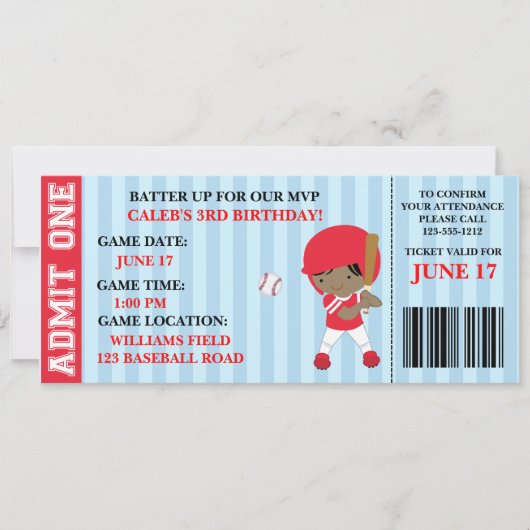 野球チケットの誕生日の招待状のカスタマイズ 招待状 (正面)