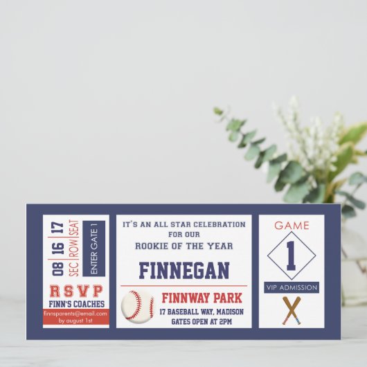 野球チケット誕生日パーティーの招待状 招待状 (スタンド正面)