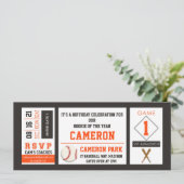 野球チケット誕生日パーティー招待オレンジ 招待状 (スタンド正面)