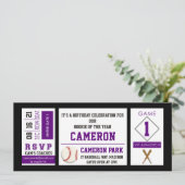 野球チケット誕生日パーティー招待パープル 招待状 (スタンド正面)