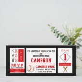 野球チケット誕生日パーティー招待赤 招待状 (スタンド正面)