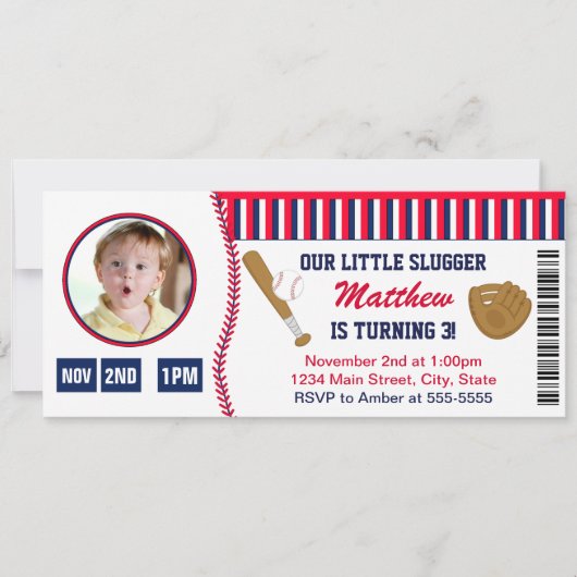 野球チケット誕生日招待状フォトカード 招待状 (正面)