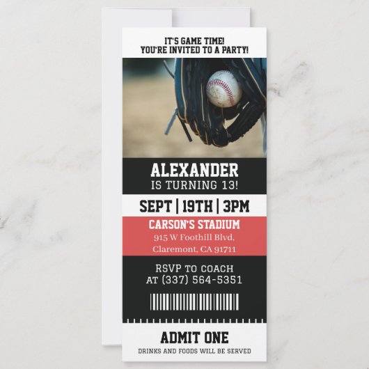 野球チケット 誕生日 招待状 (正面)