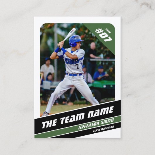 野球チームトレーディングカードギフトグリーンホワイト コーリングカード (正面)