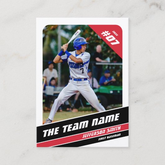 野球チームトレーディングカードギフトレッドホワイト コーリングカード (正面)