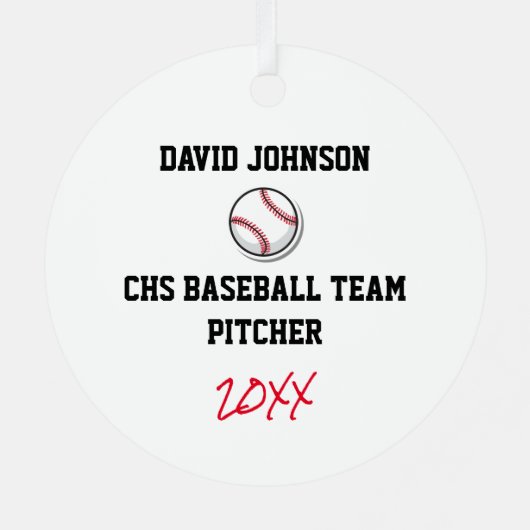 野球チームプレーヤーホワイトレッドブラックカスタムおもしろい メタルオーナメント (裏面)