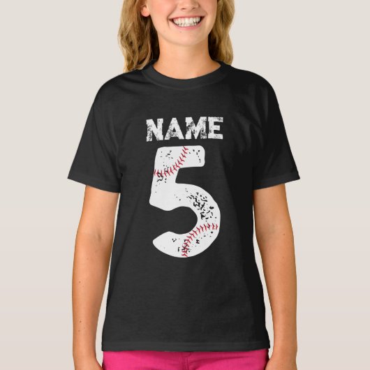 野球チーム、名前と番号5野球 Tシャツ (正面)