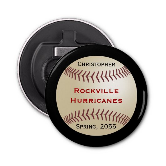 野球チーム，青，名前，磁気ボタン 栓抜き (正面)
