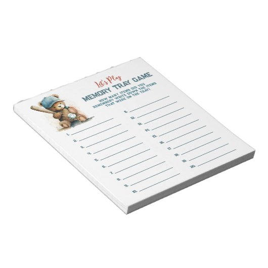 野球テディ男の子の赤ちゃんシャワー記憶トレイゲーム ノートパッド (アングル)