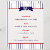 野球テーマのパーティーメニュー (正面/裏面)