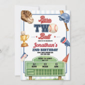 野球テーマの「Born Two Ball」2歳の誕生日 招待状 (正面)