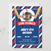 野球テーマスポーツサマーアウトドアバースデーパーティー 招待状 (正面)