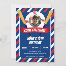 野球テーマスポーツサマーアウトドアバースデーパーティー 招待状
