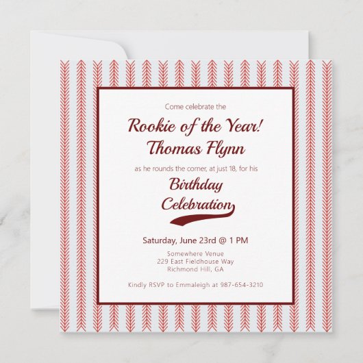 野球テーマスポーツスクエア誕生日招待状 招待状 (正面)