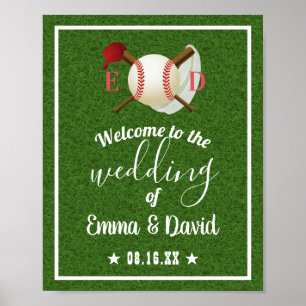 野球テーマス結婚ポーツグリーングラスウェルカム ポスター